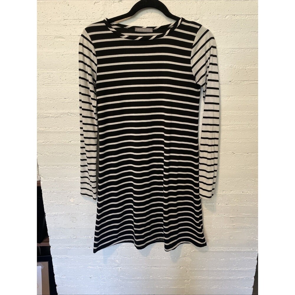 Loveapella Striped Midi Dress Long Sleeves Size Extra Small, Black And White